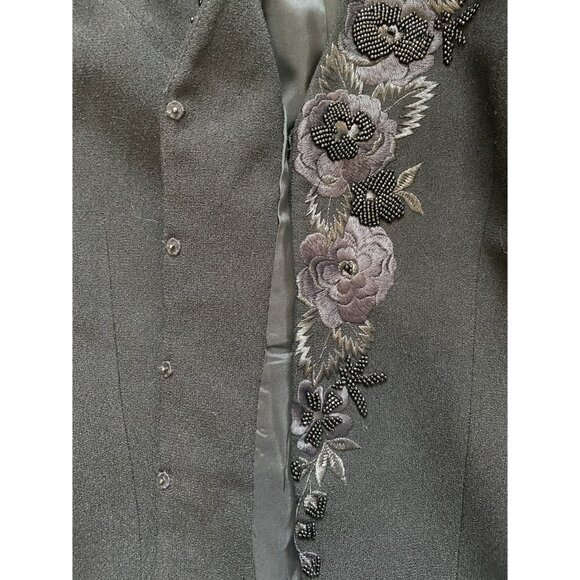Vintage Black with Beaded Floral Lapel Snap Button Jacket/Blazer Size 8 - Picture 6 of 7